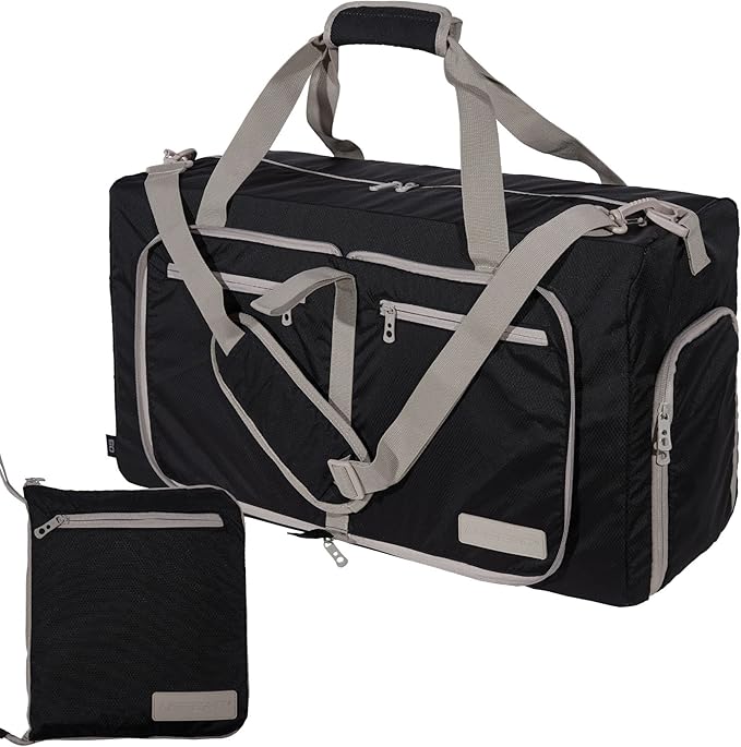 LEGEND 60L Foldable Duffle Bag for Travel - Packable Duffle Bags w/Shoe Compartment - Tear Resistant Collapsible Duffel Bags for Traveling - Lightweight Folding Duffel Bag for Men & Women -Black