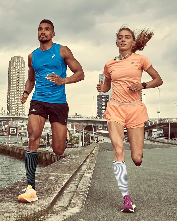 30-40mmHg Medical Graduated Compression Socks for Women&Men Circulation-Compression Stockings-Knee High Socks for Support,Hiking,Running(2 Pack Strip Black Grey,L-XL)