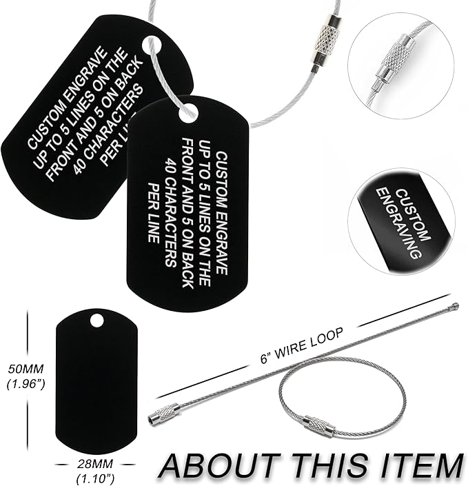 High Visibility Durable Anodized Aluminum Luggage Tags - 2 Pack, Customizable Travel ID Tag for Luggage, Golf Bags & More - Personalized Imprinted ID Tags (Black)