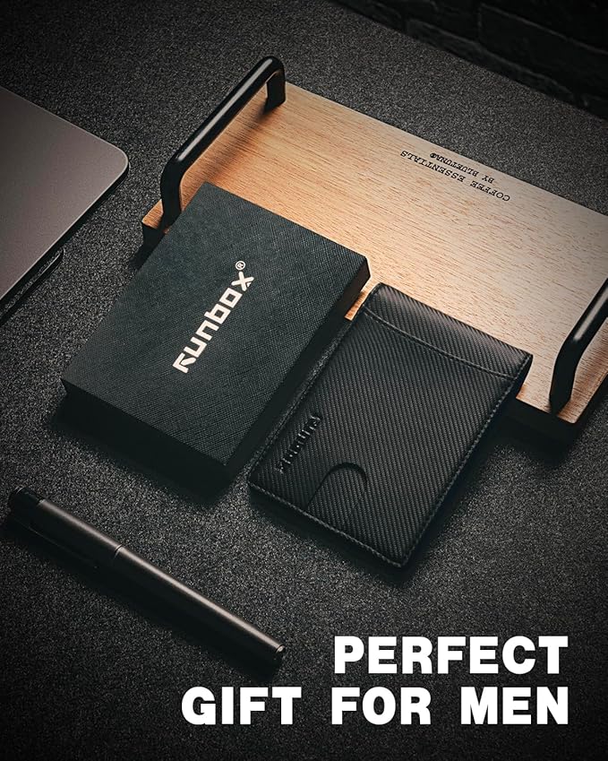 RUNBOX Money Clip Slim Wallets for Men RFID Blocking 11 Card Holder Minimalist Small Leather Bifold Men's Front Pocket Wallet Gift Box