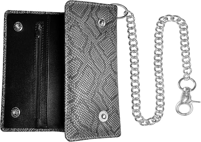 IBRO VINTAGE Motorcycle Chain Wallet for Men – Premium Cowhide Leather, RFID Tri-Fold Biker Wallet with Heavy Duty Chain for Bikers Truckers & Hunters, Credit Card Money Organizer Long Wallet
