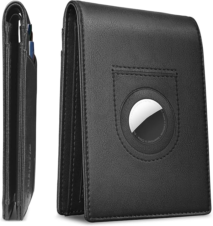 RUNBOX AirTag-Wallet-Mens-Slim-RFID Blocking Wallets Leather with Bill Compartment Air Tag Bifold Card Holder Wallet Gifts for Men Dad