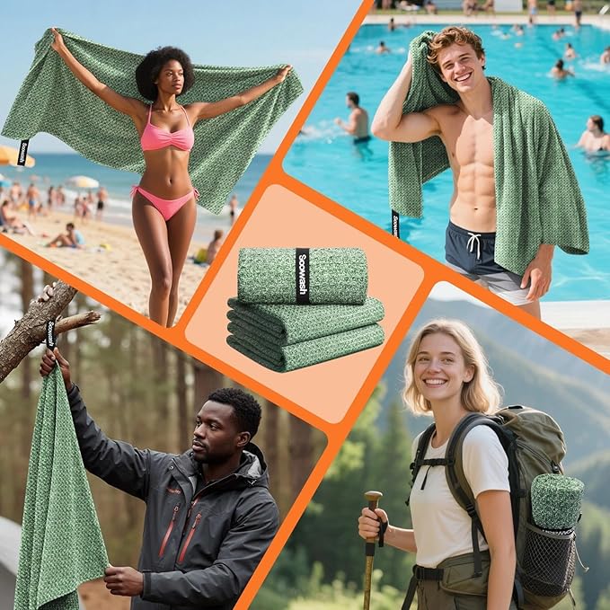 Camping Towels Quick Dry Sweat Towels for Gym, Absorbent Fast Drying Lightweight 27 inch X 55 inch Negative Ions Odorless Gym Towels for Men & Women,Yoga Sports Travel Outdoor (Large Green)