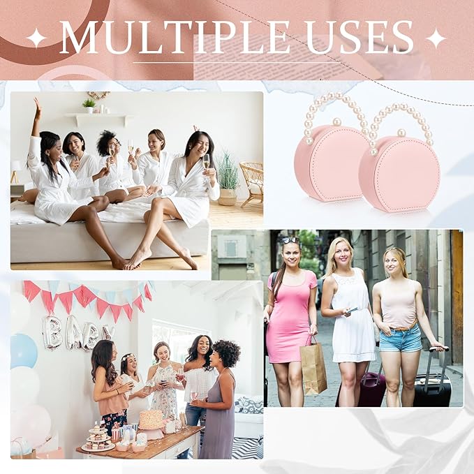 Weysat 8 Pack Travel Jewelry Case Bulk Mini Bridesmaid Jewelry Box Small Earring Storage Organizer for Women Proposal Gifts(Pink, Leather)