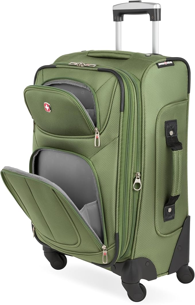 SwissGear Sion Softside Expandable Luggage with Spinner Wheels, Evergreen Carry-On 21-Inch