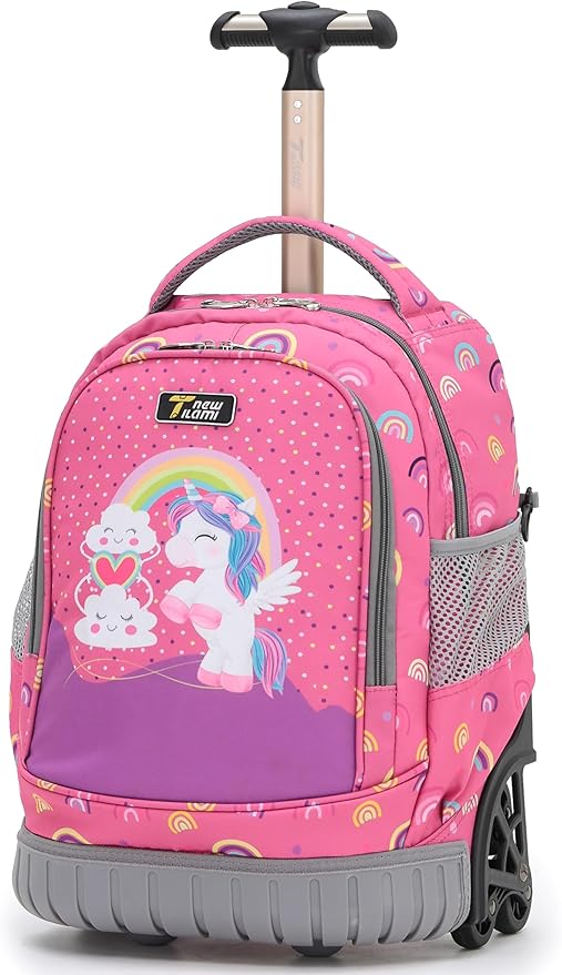 NEW TILAMI 16 Inches Rolling Backpack for Kids Adjustable Laptop Luggage with Wheels for Girl Boy School Travel Camping Boys Rolling Backpack Rainbow Unicorn