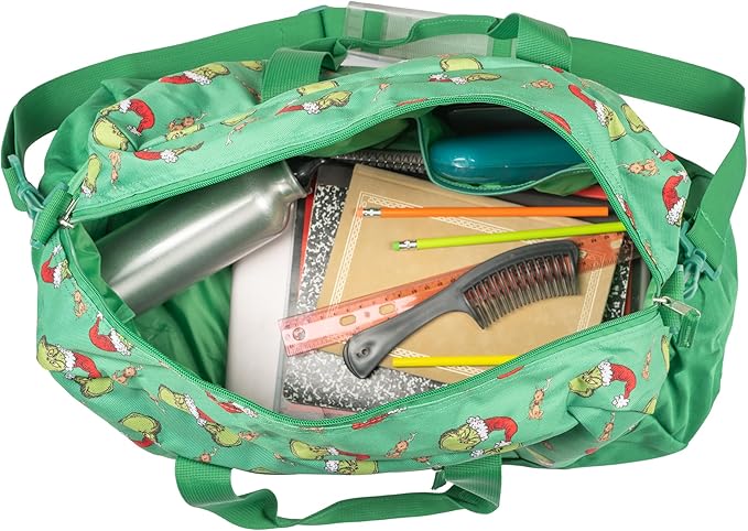 The Grinch Dufffle Bag, Dr. Suess 16 inch Travel Sleepover Weekend Bag for Girls & Boys, Green