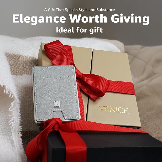 RFID Blocking Wallet, Minimalist Card Holder with Quick Access, Holds 1 to 12 Cards & Cash, Vegan Leather & Brushed Aluminum, Gift-Ready Packaging (Gray)