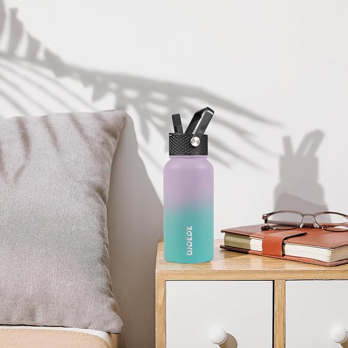 BJPKPK Insulated Water Bottles with Straw Lid, 27oz Stainless Steel Water Bottle with 3 Lids, Leak Proof BPA Free Metal Thermo, Mugs, Tumblers, Keep Cold Hot - Cherry