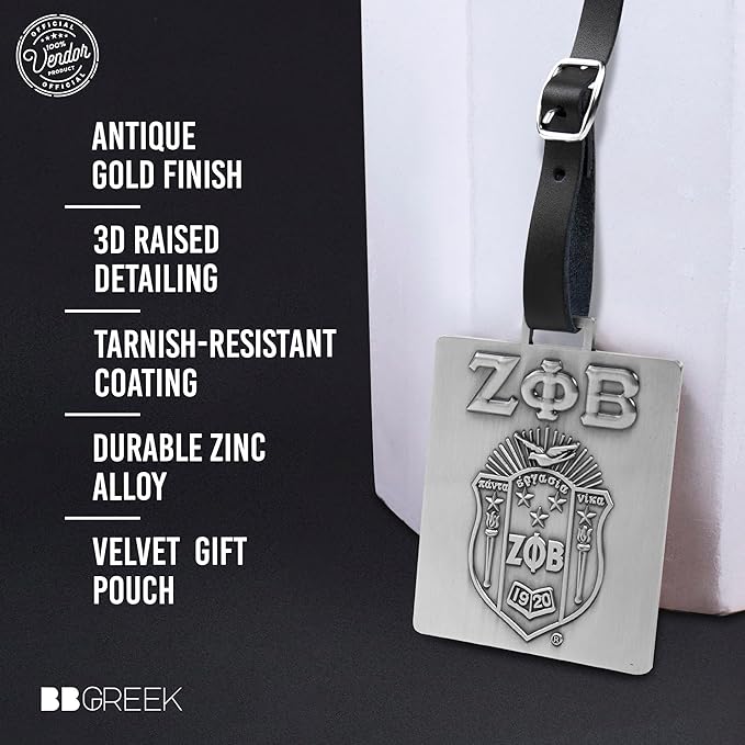 Zeta Phi Beta Sorority Paraphernalia - Official Vendor - Travel Luggage Tags - Set of 2 - Greek Letters and Shield