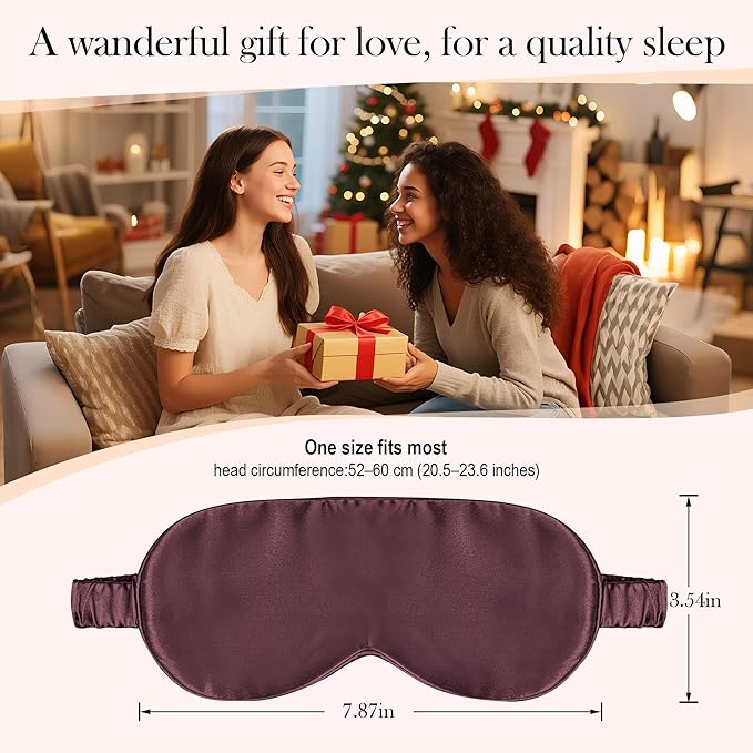 SilkDream 100% Mulberry Silk Sleep Mask Eye Mask for Sleeping 22 Momme Nature 6A Real Silk Gifts for Women&Men CoffeePurple