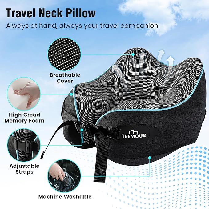 Neck Pillow for Traveling, Travel Neck Pillow for Airplane Memory Foam Travel Pillow for Flight Headrest Sleep with 360Β° Support Portable, Travel Essentials Birthday Gifts for Women Men Mom Dad