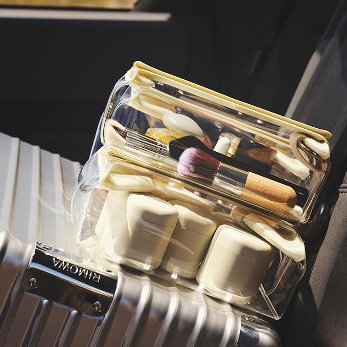 Cadence Travel Containers - Body Care Capsule Set - Magnetic Containers with Lids,Carry On Travel Essentials for Women/Men - 3 Flex Mediums (1.32oz) - Body Wash, Lotion & Sun Icon Labels - Charcoal