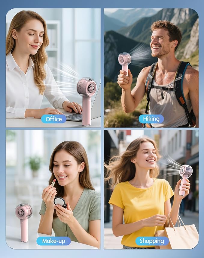 Portable Misting Fan, Handheld Turbo Fan with Mist, 6000mAh Battery Rechargeable Personal Fans Mister 4-Speed, 25ml Water Spray Tank, Gifts for Women Men Home Office Travel Outdoor Camping