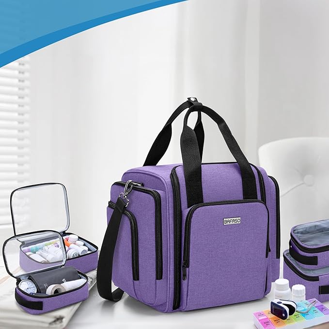 BAFASO Large Pill Bottle Organizer with 4 Inner Removable Pouches, Medicine Bag Come with Shoulder Strap (Bag ONLY),Purple