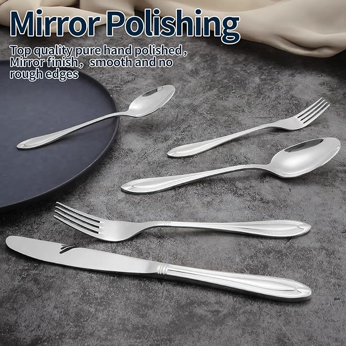 Silverware Set for 4, 20-Piece Flatware Set Include Spoons And Forks Set, Stainless Steel Cutlery Set with Line Pattern, Mirror Polished, Dishwasher Safe.
