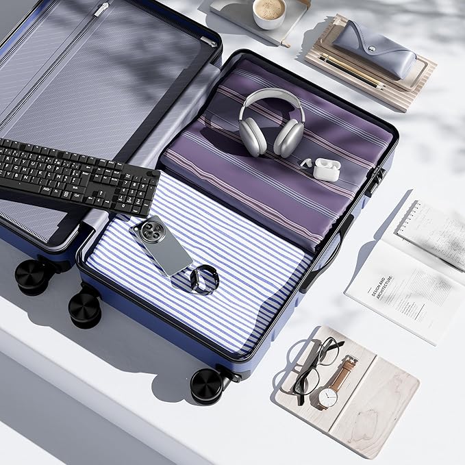 OLIXIS 24 Inch Luggage, Hardside Suitcase with Spinner Wheels, Lightweight ABS Hard Shell Checked Luggage, TSA Approved Lock, Expandable Medium Suitcase for Travel & Business–Blue