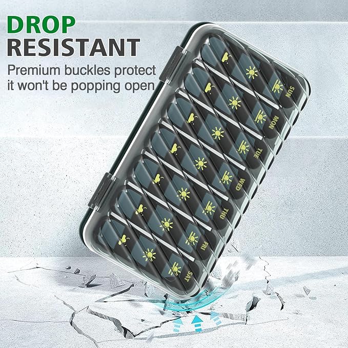 Weekly Pill Organizer 3 Times a Day, GloDeals Large Travel Pill Box 7 Day, Am Pm Three Daily Pill Case with Removable Medicine Container, Pill Holder for Vitamin, Supplement, Fish Oil, Black