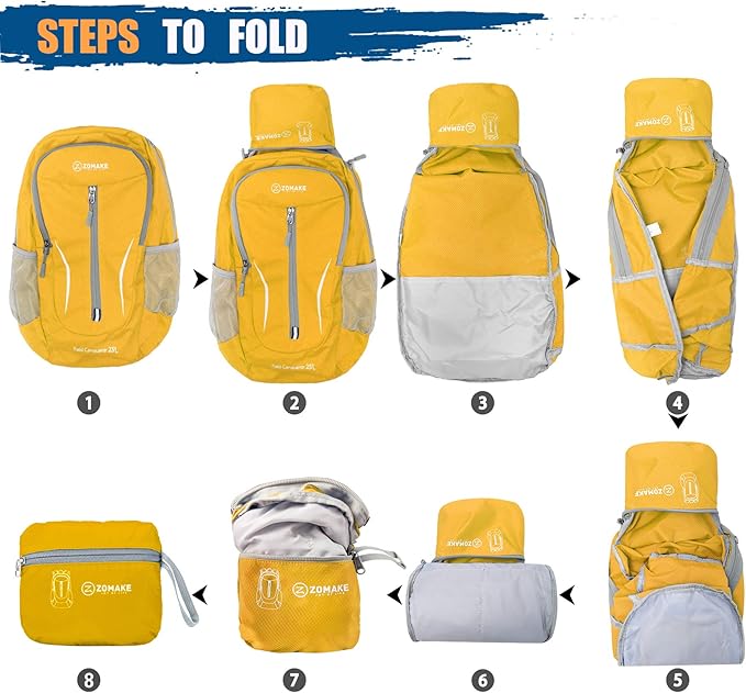 ZOMAKE Ultra Lightweight Packable Backpack 25L, Foldable Hiking Backpacks Water Resistant Small Folding Daypack for Trave(Lemon yellow)