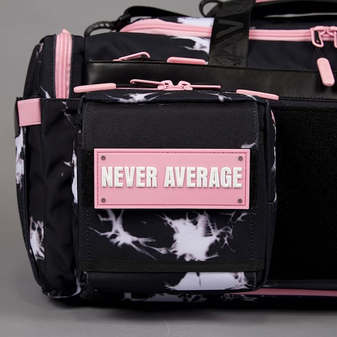 WOLFpak Ultimate 40L Gym & Travel Duffle Bag | Heavy-Duty Gear Bag w/Durable Waterproof 1000D Oxford Material | Hard Shell Base, Laptop Sleeve, Custom Patch Options | (Black Lightning Knockout Pink)
