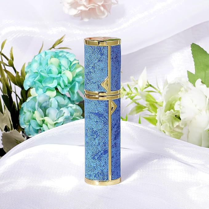 LUEXBOX 5ml Refillable Perfume Bottle, Faux Leather Atomizer Perfume Spray Pump, Portable Fragrance Mist Dispenser for Travel, Scent Mini Bottle with Pocket Size (Turquoise Blue)