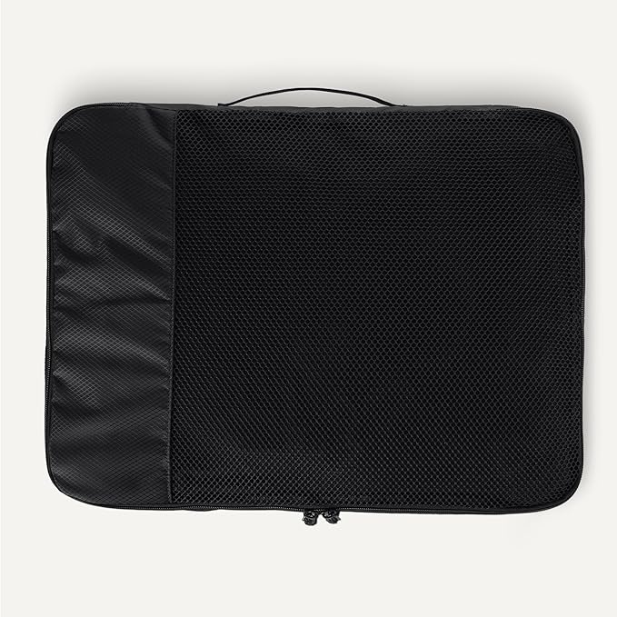 Amazon Essentials 4-Piece Packing Cubes Travel Accessories Set, Luggage Organizer with Double Zipper, Mesh Top, 100% Polyester, Large, Black (Previously Amazon Basics)