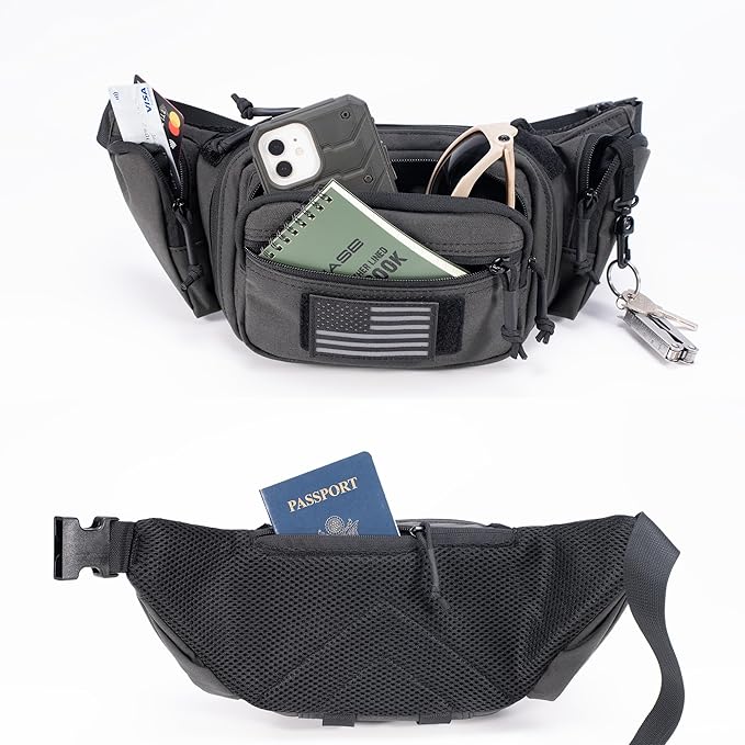 Tactical Fanny Pack CCW Gun Waist Bag for Men and Women with Pistol Holster, Low Profile Concealed Carry Everyday Hip Pack for Hiking Travel Outdoor Running Hunting (Black)