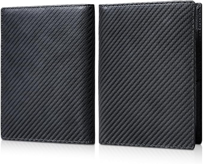 Polare Full Grain Leather Passport Holder RFID Blocking Travel Bifold Wallet Passport Holders 2 Passports (Carbon Black)