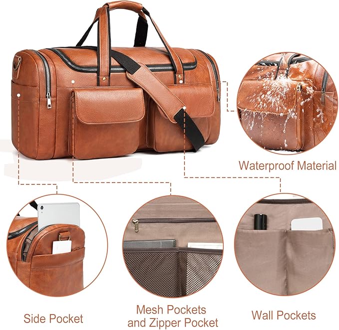 BOLOSTA Travel Duffel Bag for Men Women, Large PU Leather Carry on Duffle Bags for Traveling, Waterproof Overnight Weekender Duffel Bag with Shoe Compartment - Perfect for Daily Use/Birthday Gift