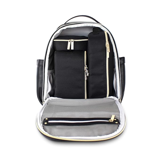 Itzy Ritzy Packing Cubes For Travel – Set of 3 Packing Cubes or Travel Organizers; Each Cube Features a Mesh Top, Double Zippers and a Fabric Handle (Black with Gold Hardware)