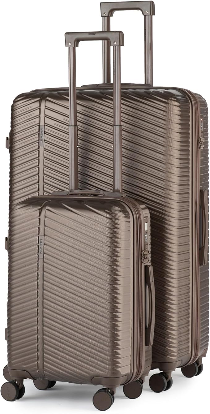 Nine West Zion 2 Piece Luggage Set for Cruise & Extended Trips, 32" Large Expandable Suitcase & 20" Smart Carry On with USB Port, Hardshell Spinners Chocolate Martini