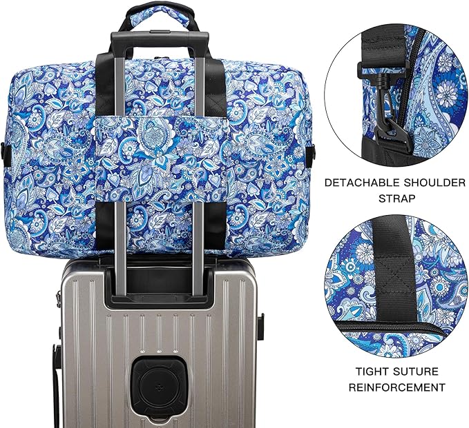 F.FETIVIN Weekender Bag Carry On Travel Duffle Bag Medium Overnight Bag for Women (Blue Paisley)