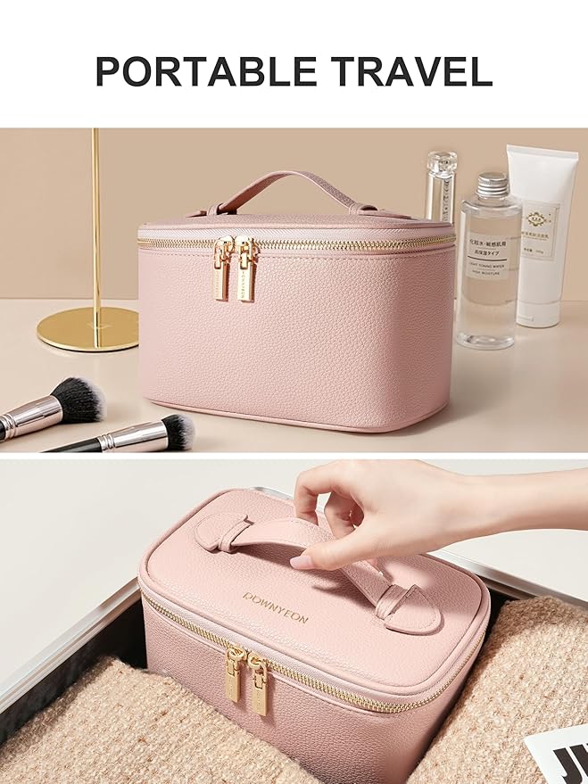 Cosmetic Bag,ROWNYEON Makeup Bag,Portable Makeup Train Case,Travel Toiletry Bag Case Organizer for Women,Pink