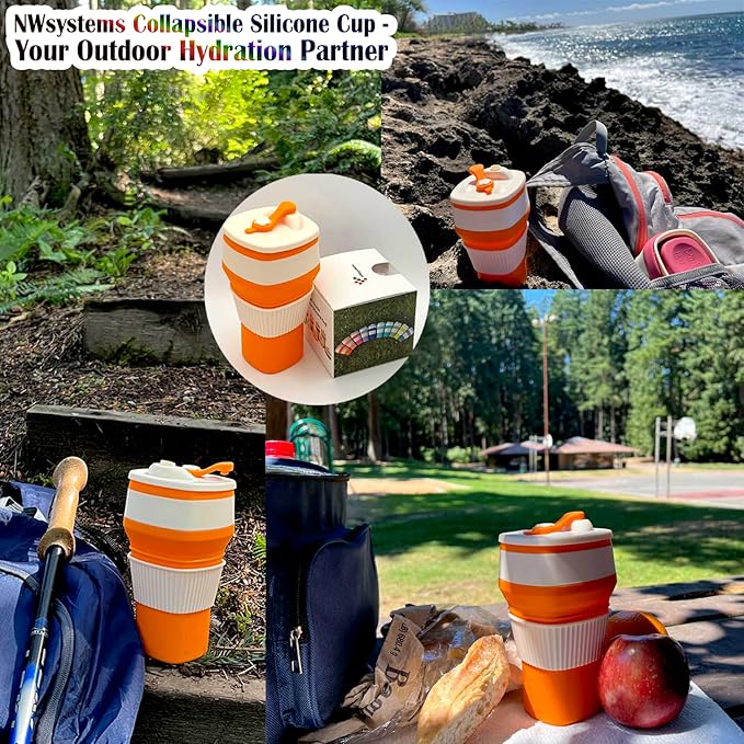 Collapsible Silicone Cup, Safe & Portable, for Hot & Cold Drinks, 18.6 oz (550 ml) - Travel, Camping, Office, and More – Flame Orange