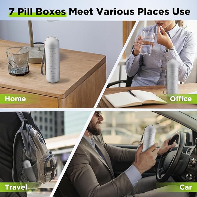 Zannaki Metal Moisture Proof Weekly Pill Organizer, Stackable Aluminum Alloy BPA Free Travel Hiking 7 Day Pill Box Case Waterproof and Large Compartment to Hold Pills, Vitamins, Fish Oil, Supplements