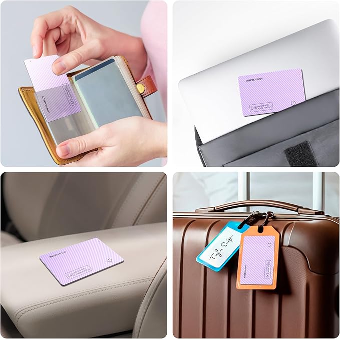 WHEREMYLUV-Item-Finder-for-Wallet, Ultra Thin Bluetooth Tracker Card Compatible with Apple Find My, Rechargeable GPS Locator, IPX8 Waterproof, Slim Smart Card for Men & Women (Purple)