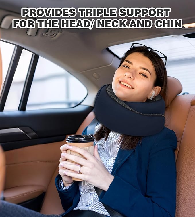 Travel Neck Pillow, Newly Upgraded Hooded Neck Pillow , 100% Pure Memory Foam Travel Pillow for Flight Headrest Sleep,Windproof and heat preservation,Suitable for use in Outdoor/Plane/Car/Office