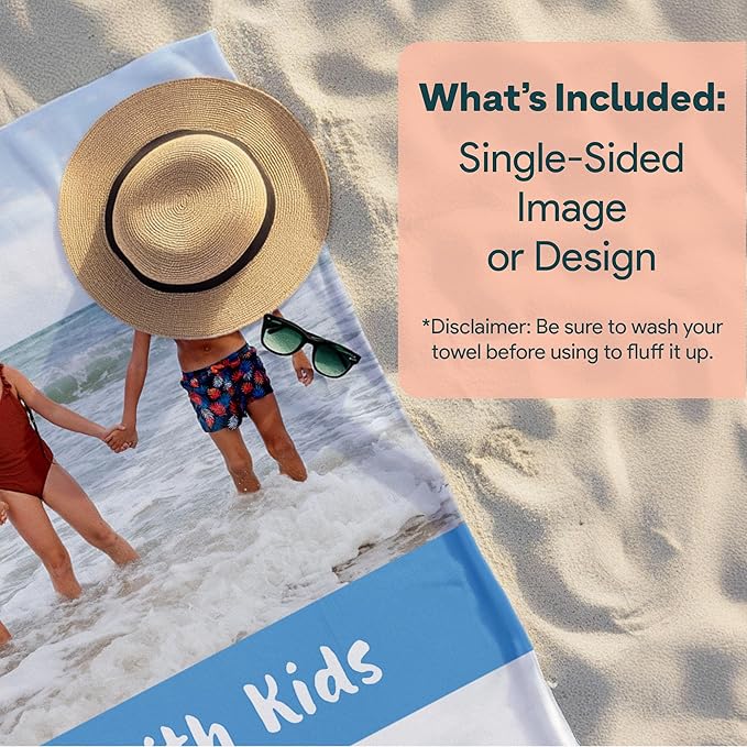 Winslow & Brody Ships Next Day - Personalized Beach Towel for Kids & Adults - Printed in USA - Custom Towels with Picture and Text - Quick Dry Pool Towels - Cotton/Poly Blend - 30" x 60" - 2 Photos