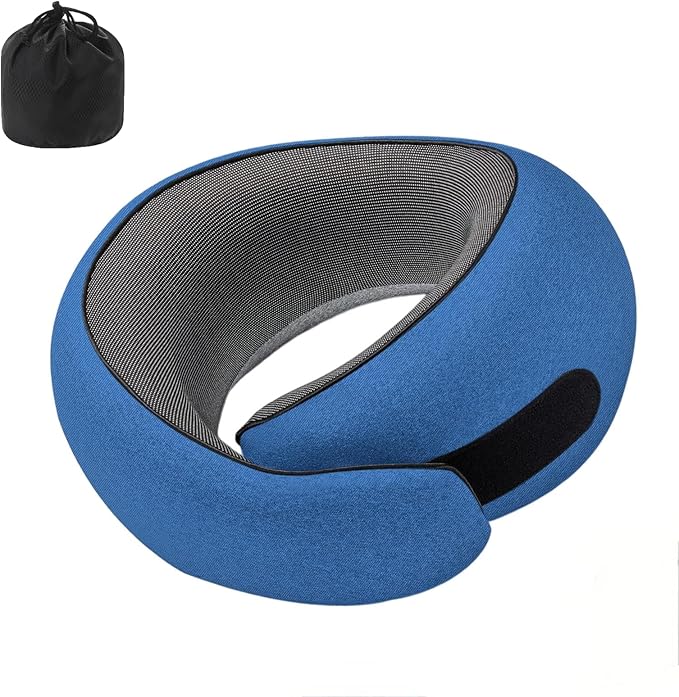 Ulaek®Memory Foam Travel Pillow with Adjustable Velcro, Removable Machine-Washable Cover - Ergonomic Neck Support for Airplane, Office, Car, Home & Travel Accessories