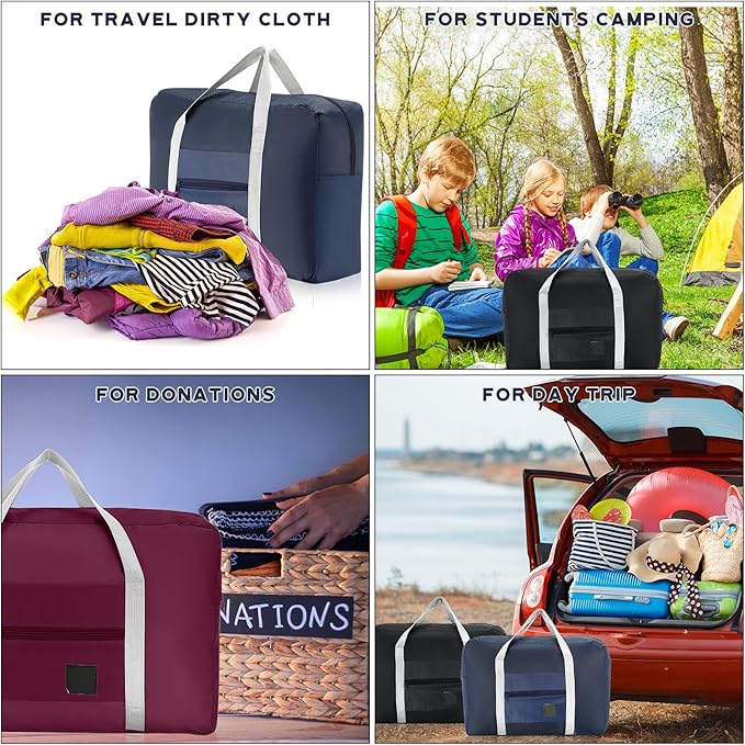 Sweetude 24 Pcs Travel Duffel Bags Bulk Foldable Luggage Bag Women Men Waterproof Carry Tote with Trolley Sleeve for Gym, Overnight, Airlines(Navy Blue, Wine Red, Black)