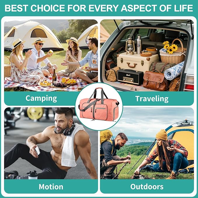 Dimayar 40L Travel Duffle Bag for Men Women - Foldable Duffel Bag with Shoes Compartment - Overnight Bags Waterproof & Tear Resistant(Orange)