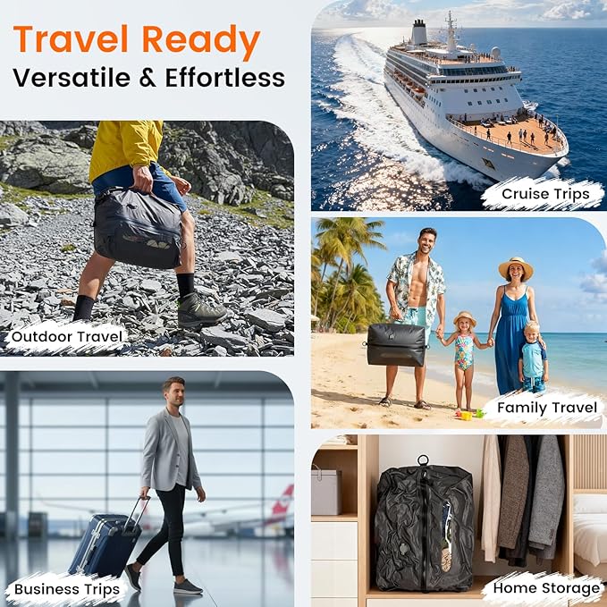 Vacuum Travel Bags with Pump, 34L Space Saver Vacuum Compression Bags for Travel Luggage Suitcase Backpack, Waterproof & Reusable Vacuum Packing Cubes for Clothing (1PCS + Pump)