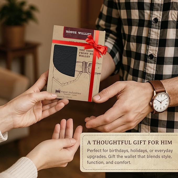 ROGUE WALLET Genuine Bison Leather Wallets for Men - RFID Blocking Curved Men's Front Pocket Wallet w/ 3 Card Slots, Plastic ID Slot, Full Billfold Section & More - Slim Wallets for Men (Black)