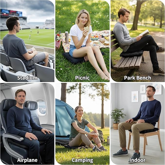 EULANT Inflatable Seat Cushion Lightweight Compact Stadium Seat Pad Camping Travel Air Seat Cushion for Airplane Hiking Bleachers Office Home Sports Events(2PC)