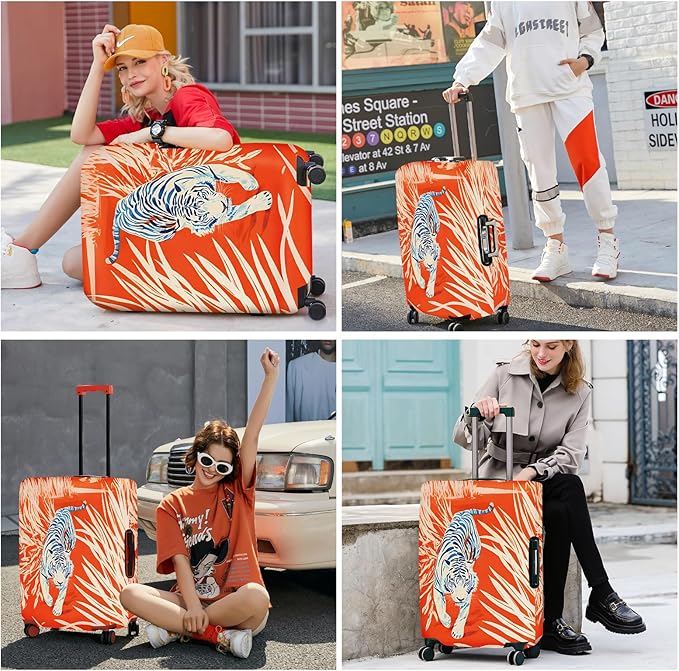 ANNA QUEEN Funny White Tiger Luggage Cover, Suitcase Protector with Bold Jungle Animal Print, Stretchable, Washable Travel Cover for 28-30 Inch Luggage