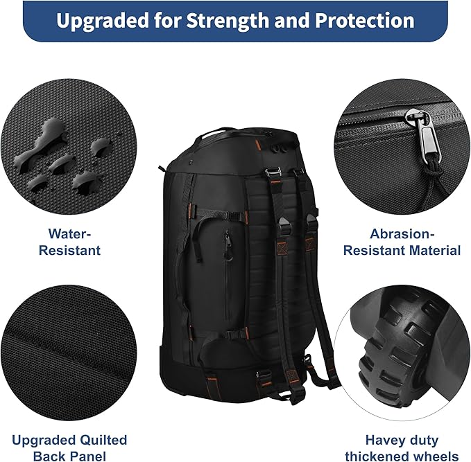 Foldable Rolling Duffle Bag with Wheels - 30" Extra Large Waterproof Travel Backpack with Shoe Compartment, Heavy Duty TSA-Approved Luggage for Men’s Camping, Sports, and Airplane Trips