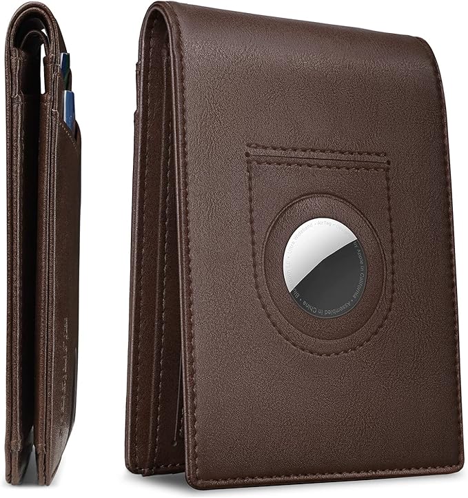 RUNBOX AirTag-Wallet-Mens-Slim-RFID Blocking Wallets Leather with Bill Compartment Air Tag Bifold Card Holder Wallet Gifts for Men Dad