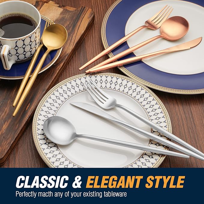 BirdyFly Silverware Set, 20 Piece Stainless Steel Flatware Set Service for 4, Cutlery Set, Include Knives/Forks/Spoons, Dishwasher Safe