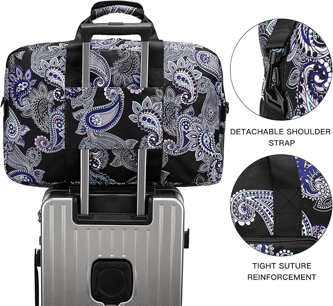 F.FETIVIN Weekender Bag Carry On Travel Duffle Bag Medium Overnight Bag for Women(Black Paisley)