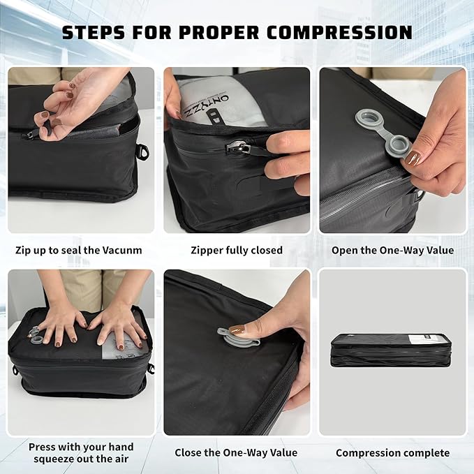ONTYZZ Travel Vacuum Compression Bags 12 inch Space Saver Bags Vacuum Travel Case with IP67 Waterproof Zipper for Socks, Underwear, One Bag Black